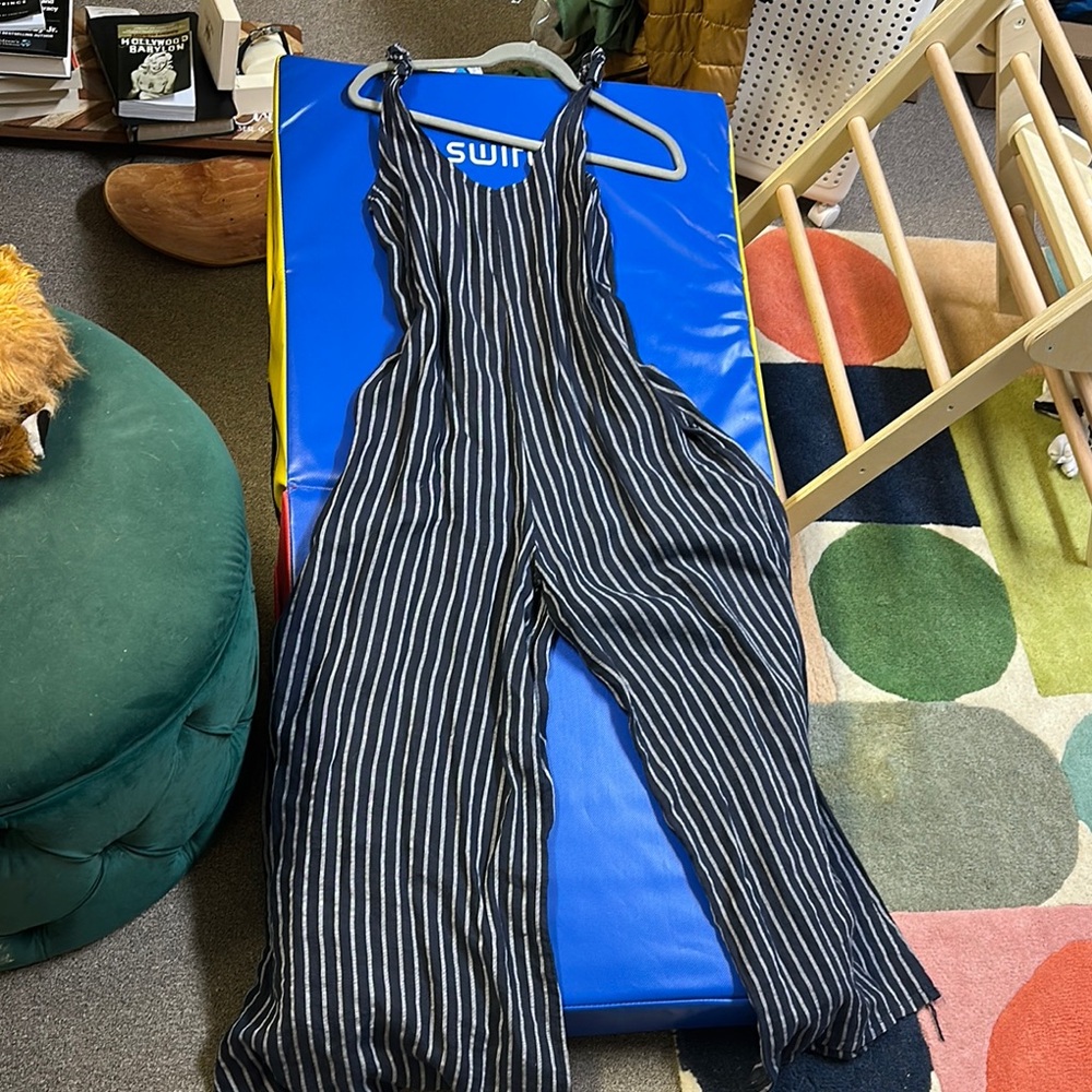 Women’s loose billowy Striped navy and White One Piece jumpsuit made in Italy